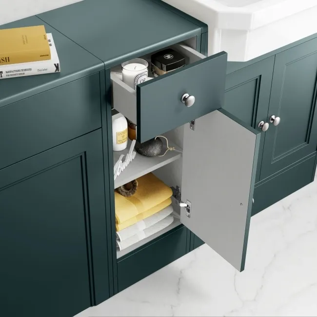 Monaco Midnight Green Combination Vanity Traditional Basin and Hudson Toilet with Wooden Seat 1500mm