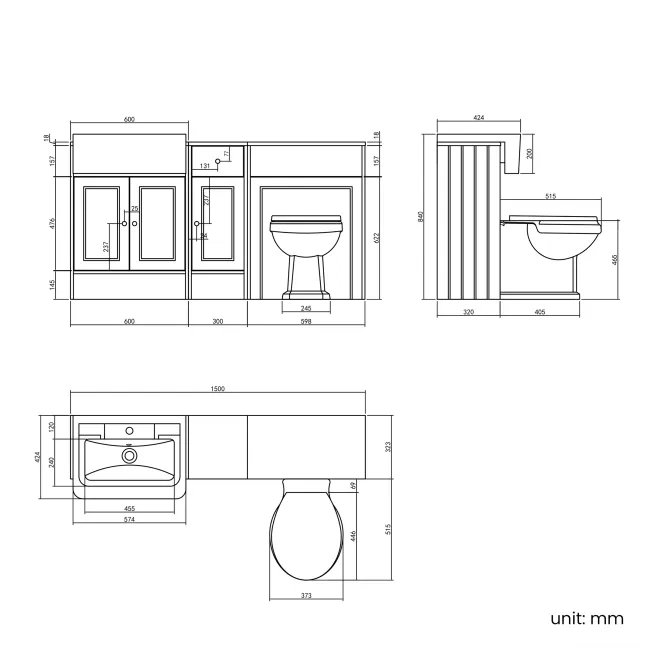 Monaco Midnight Green Combination Vanity Traditional Basin and Hudson Toilet with Wooden Seat 1500mm