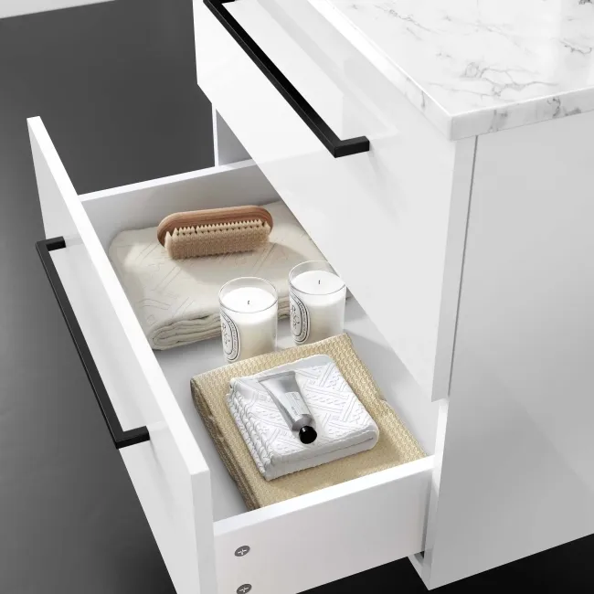 Elba Gloss White Wall Hung Drawer 600mm Excludes Counter Top Basin - Black Accents