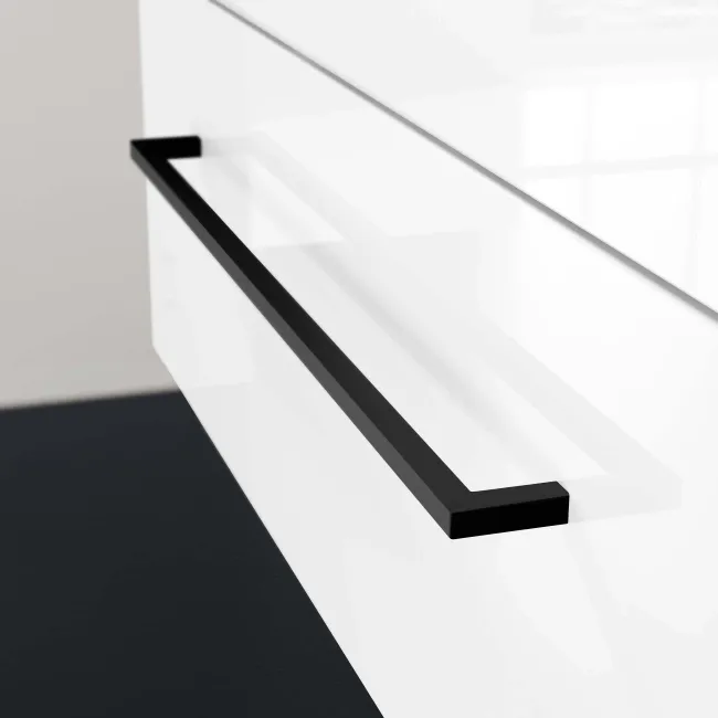 Elba Gloss White Wall Hung Drawer Vanity with Marble Top & Curved Counter Top Basin 800mm - Black Accents