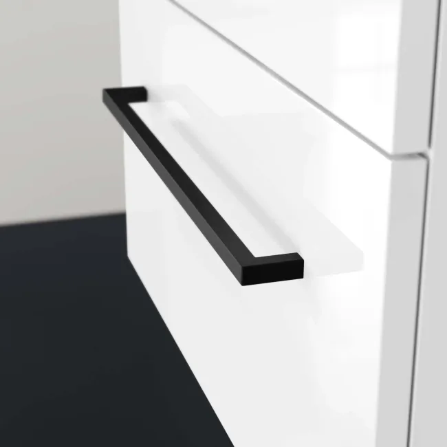 Elba Gloss White Wall Hung Drawer with Marble Top 1200mm Excludes Basins - Black Accents