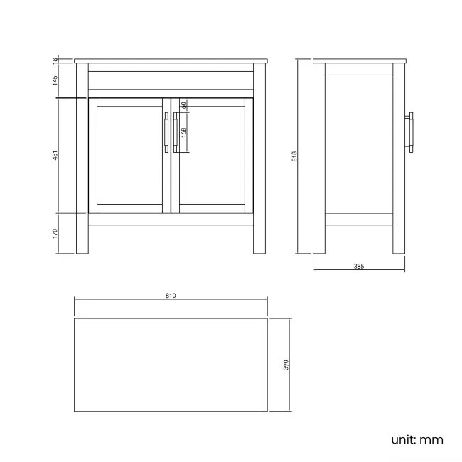 Bermuda Dove Grey Cabinet 800mm Excludes Counter Top Basin - Brass Knurled Handles