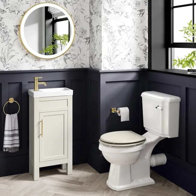Bermuda Chalk White Cloakroom Basin Vanity 400mm - Brass Knurled Handles