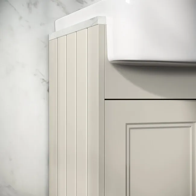 Monaco Chalk White Combination Vanity Basin with Marble Top 1500mm (Excludes Pan & Cistern) - Brass Knurled Handles