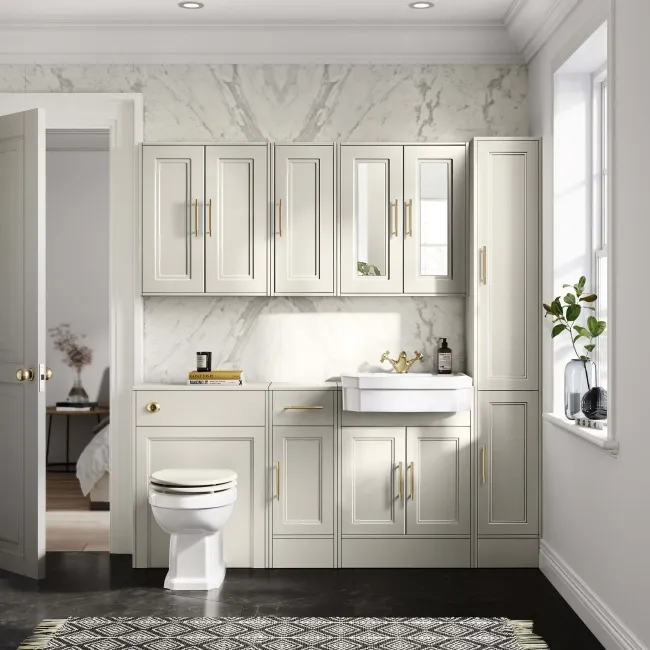 Chalk White Wall Hung Cabinet 700x600mm - Brass Knurled Handles