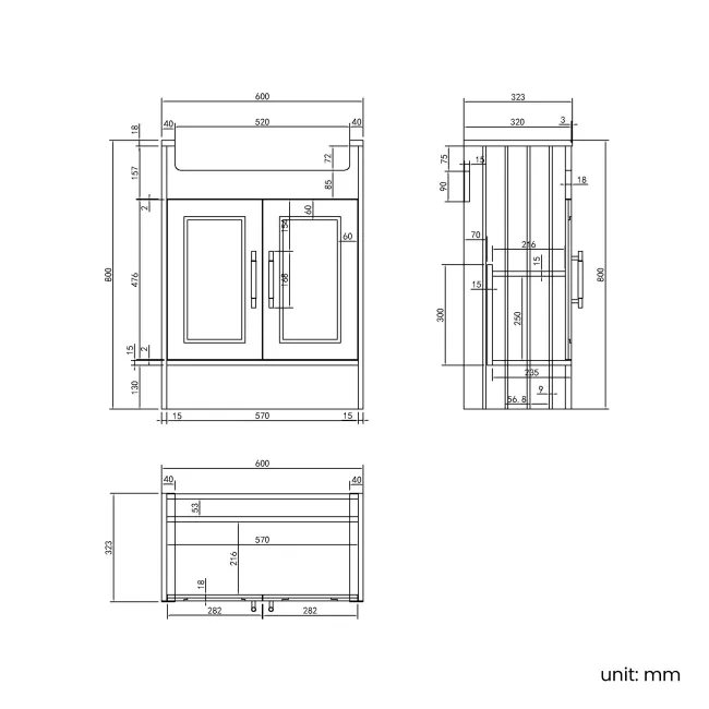 Monaco Inky Blue Basin Vanity and Back To Wall Unit 1200mm (Excludes Pan & Cistern) - Brass Knurled Handles