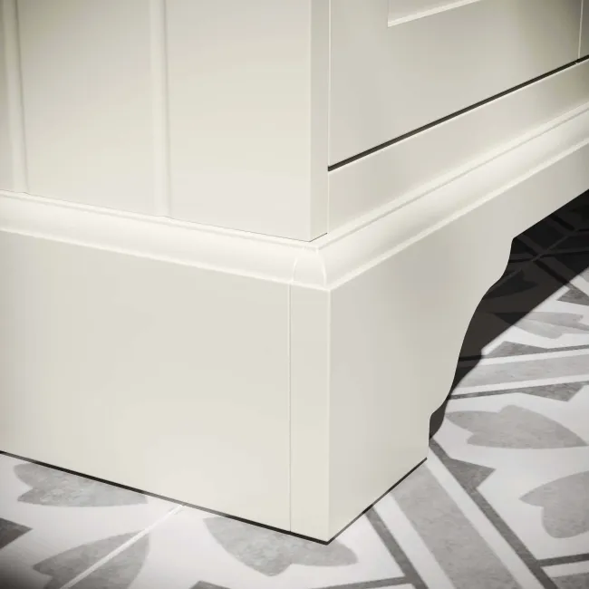 Lucia Chalk White Vanity with Oak Effect Top & Round Counter Top Basin 640mm - Brass Knurled Handles