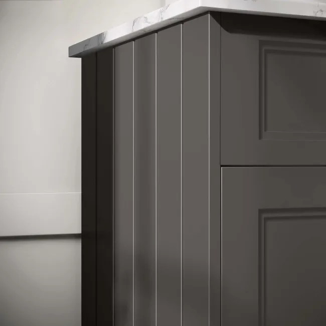 Lucia Graphite Grey Vanity with Marble Top & Round Counter Top Basin 840mm - Brass Knurled Handles