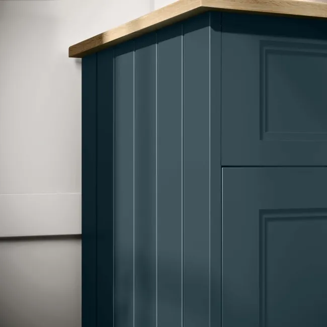 Lucia Inky Blue Vanity with Oak Effect Top & Oval Counter Top Basin 640mm - Brass Knurled Handles