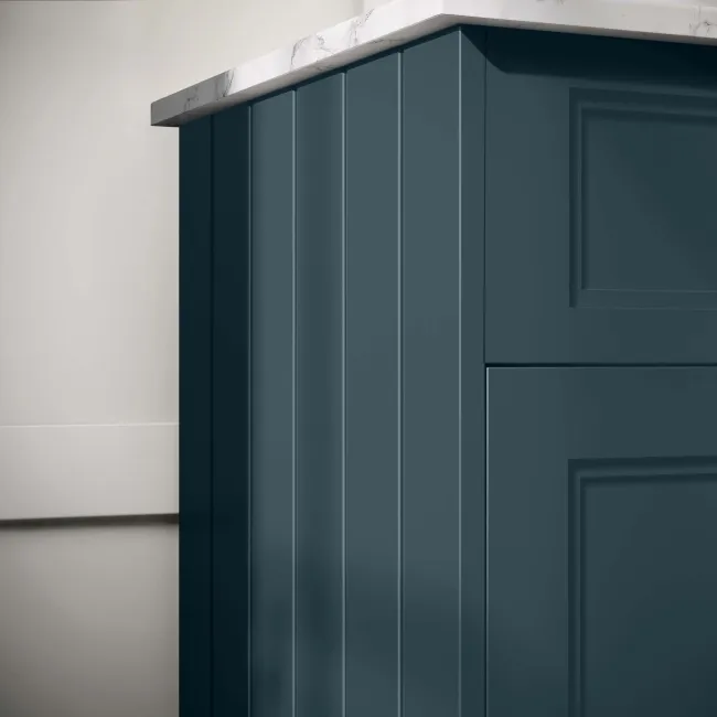 Lucia Inky Blue Vanity with Marble Top & Round Counter Top Basin 840mm - Brass Knurled Handles