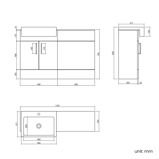 Harper Stone Grey Basin Vanity with Marble Top & Back To Wall Unit 1200mm (Excludes Toilet) - Brushed Brass Accents