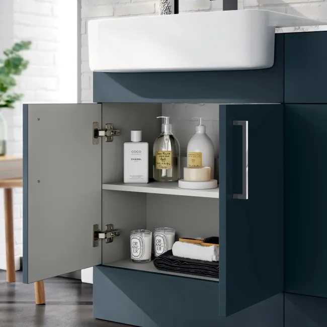 Harper Navy Blue Basin Vanity with Marble Top & Back To Wall Unit 1200mm - Excludes Toilet