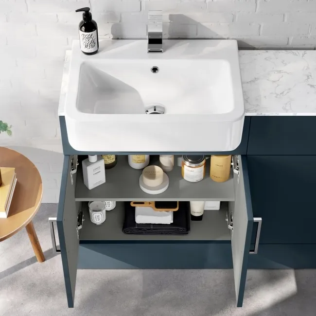Harper Navy Blue Basin Vanity with Marble Top & Back To Wall Unit 1200mm - Excludes Toilet
