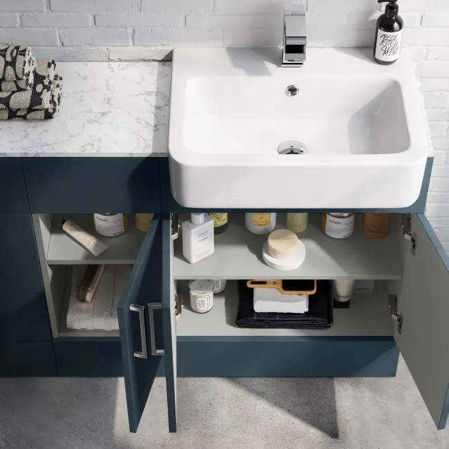 Harper Navy Blue Combination Vanity Basin with Marble Top 1500mm - Excludes Toilet