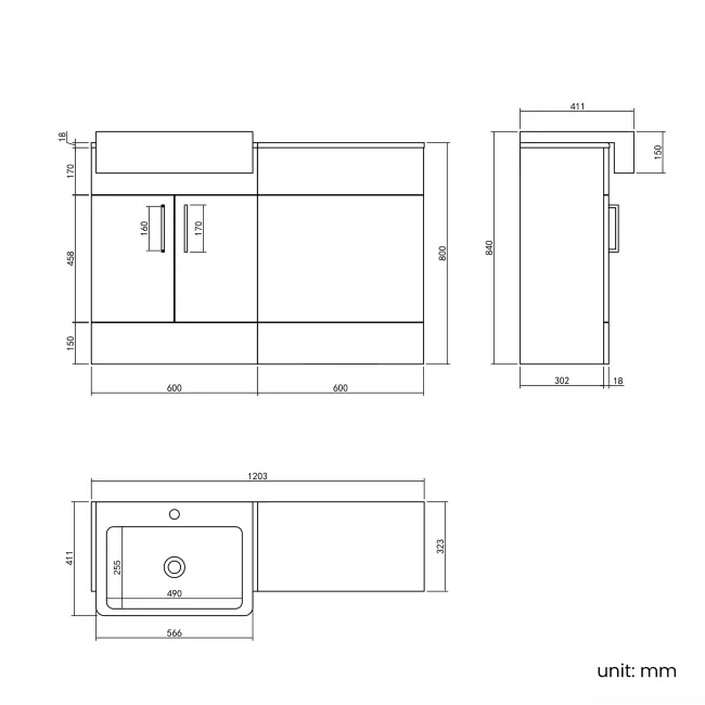Harper Navy Blue Basin Vanity and Back To Wall Toilet Unit 1200mm (Excludes Toilet) - Black Accents