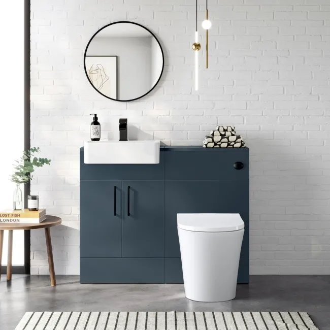 Harper Navy Blue Combination Vanity Basin & Tucson Toilet 1000mm - Black Accents