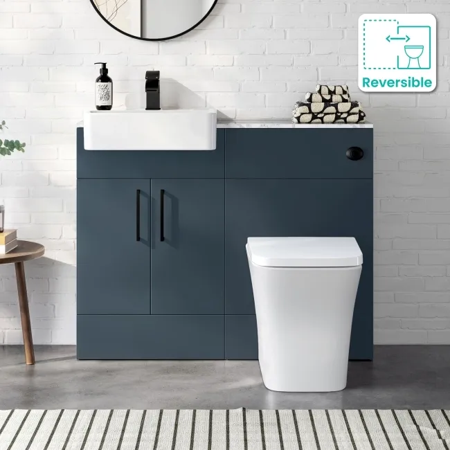 Harper Navy Blue Combination Vanity Basin with Marble Top & Houston Toilet 1000mm - Black Accents