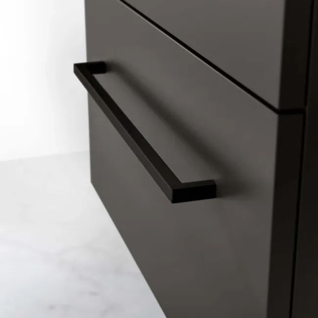 Elba Graphite Grey Wall Hung Drawer Vanity with Marble Top & Cody Basin 600mm - Black Accents