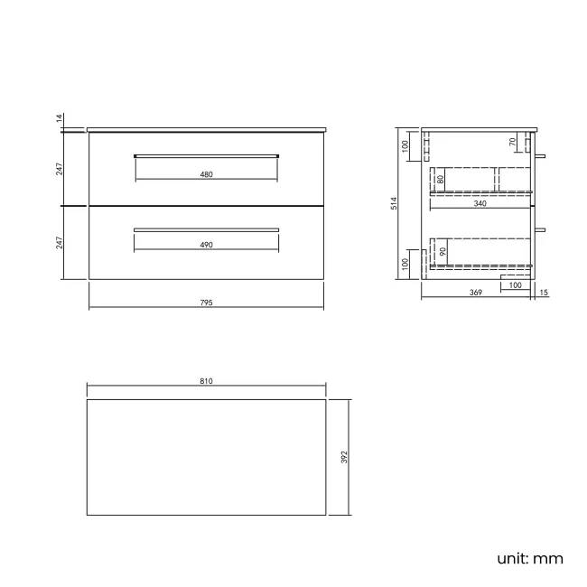 Elba Midnight Green Wall Hung Drawer Vanity 800mm (Excludes Counter Top Basin) - Black Accents