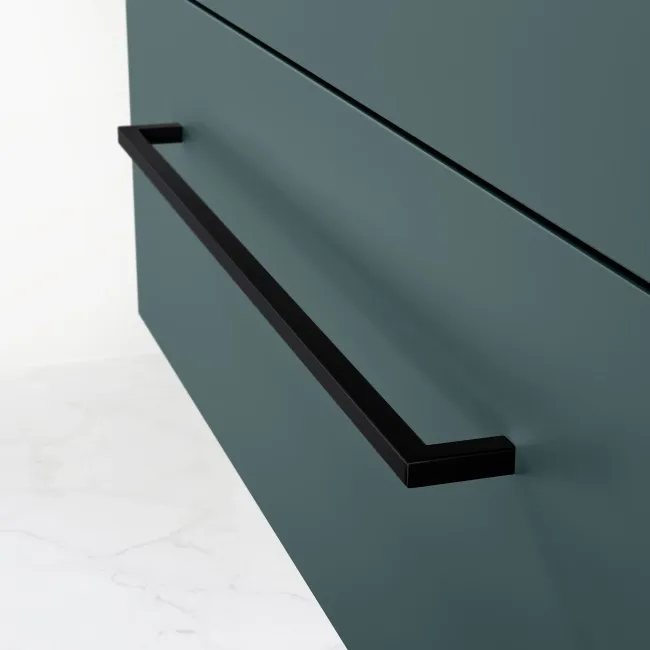 Elba Midnight Green Wall Hung Drawer Vanity with Marble Top & Oval Counter Top Basin 800mm - Black Accents