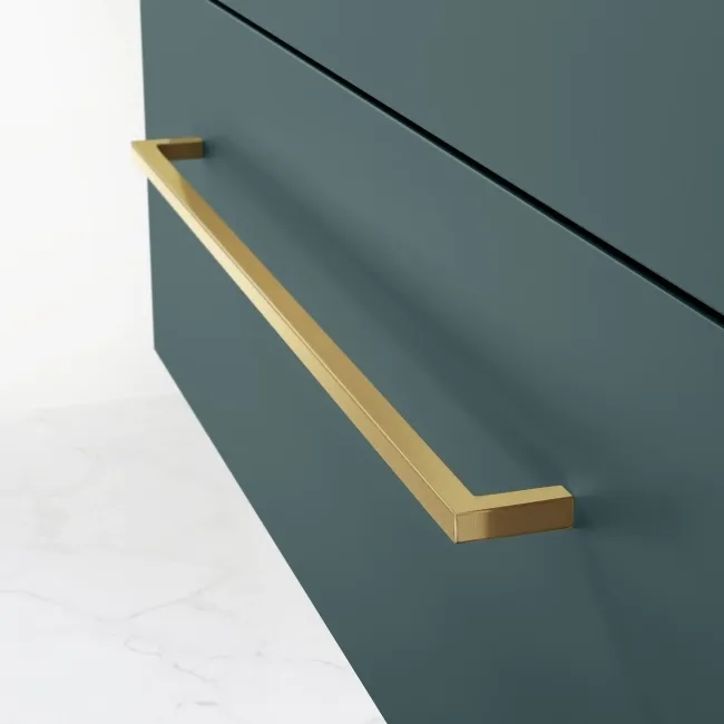 Elba Midnight Green Wall Hung Drawer Vanity with Marble Top & Curved Counter Top Basin 800mm - Brushed Brass Accents
