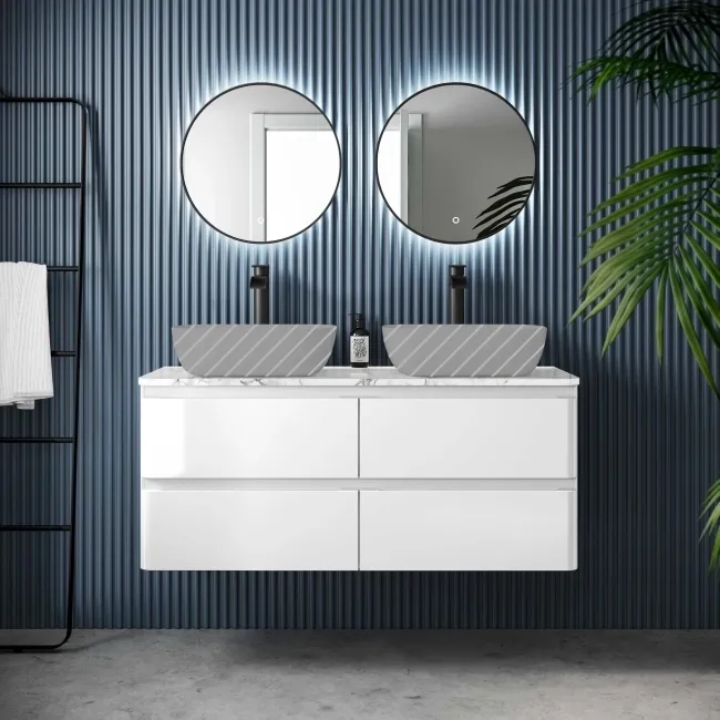 Corsica Gloss White Wall Hung Drawer Vanity with Marble Top 1200mm - Excludes Counter Top Basin