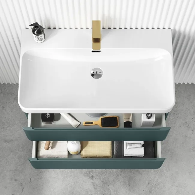Corsica Midnight Green Wall Hung Basin Drawer Vanity 800mm