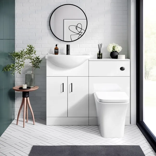Quartz Gloss White Combination Vanity Basin and Houston Toilet 1050mm - Black Accents
