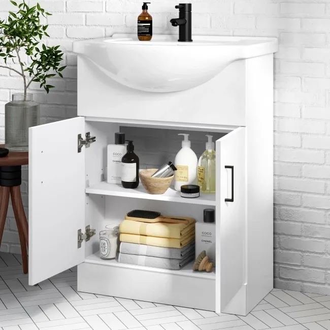 Quartz Gloss White Basin Vanity and Back To Wall Toilet Unit 1150mm (Excludes Toilet) - Black Accents