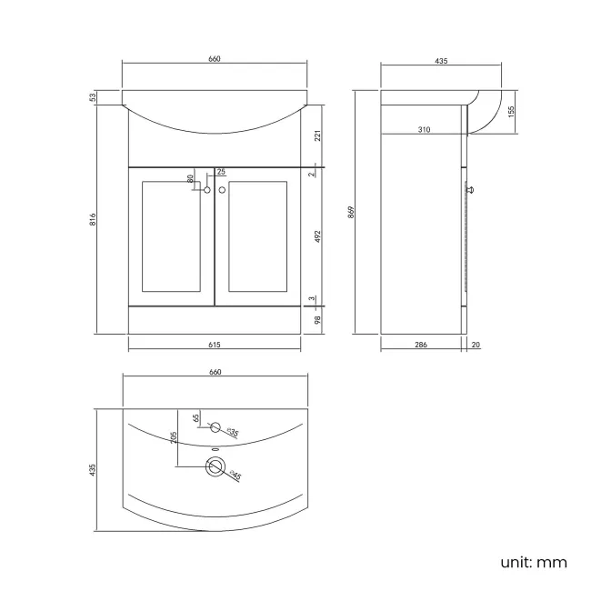 Capri Cotton White Vanity with Semi Recessed Basin 650mm - Brushed Handles