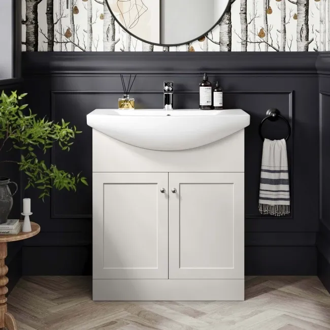 Capri Cotton White Vanity with Semi Recessed Basin 750mm - Brushed Handles
