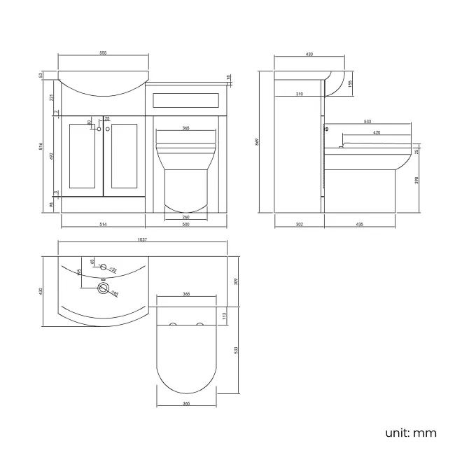 Capri Cotton White Combination Vanity Basin and Miami Toilet 1050mm - Chrome Handles
