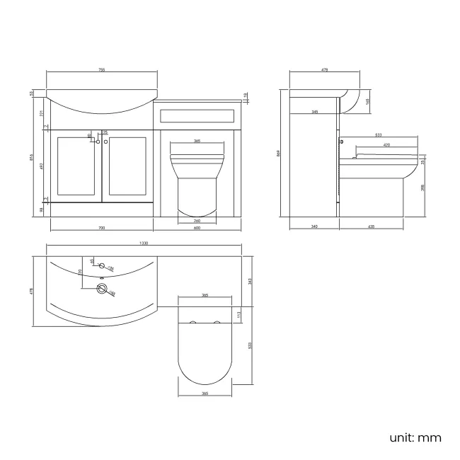 Capri Cotton White Combination Vanity Basin and Miami Toilet 1350mm - Chrome Handles