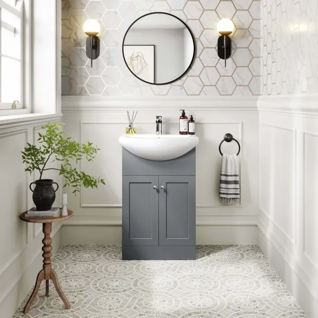 Capri Fog Grey Vanity with Semi Recessed Basin 550mm - Chrome Handles