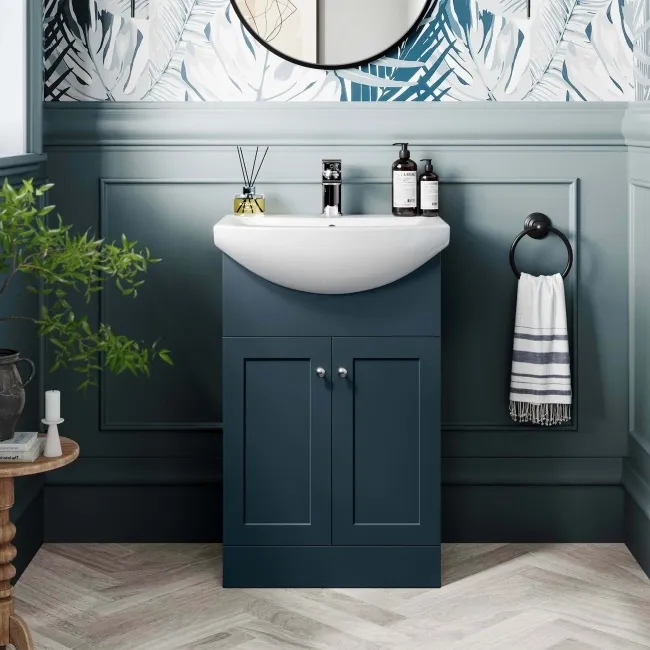 Capri Navy Blue Vanity with Semi Recessed Basin 550mm - Chrome Handles
