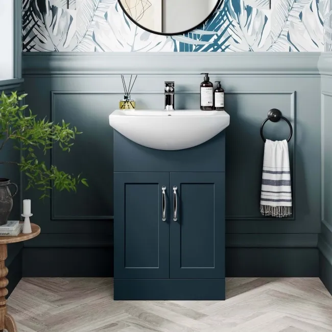 Capri Navy Blue Vanity with Semi Recessed Basin 550mm - Traditional Handles