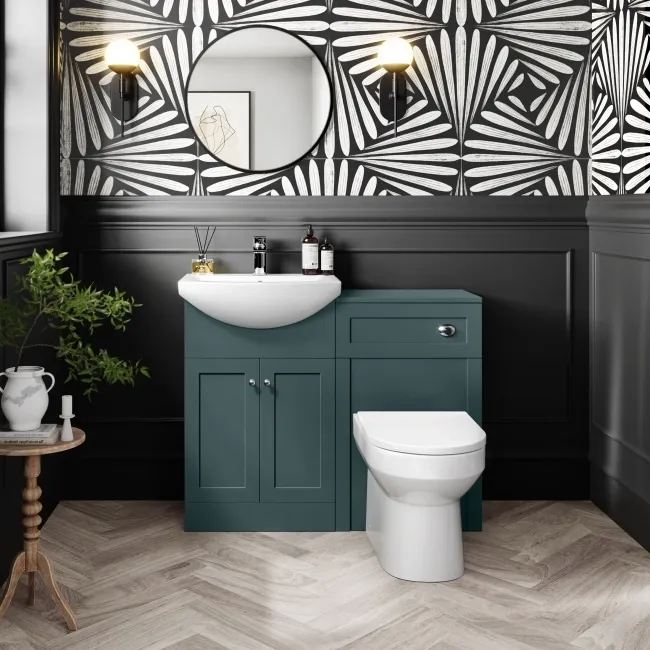 Capri Mystic Green Combination Vanity Basin and Miami Toilet 1050mm - Chrome Handles