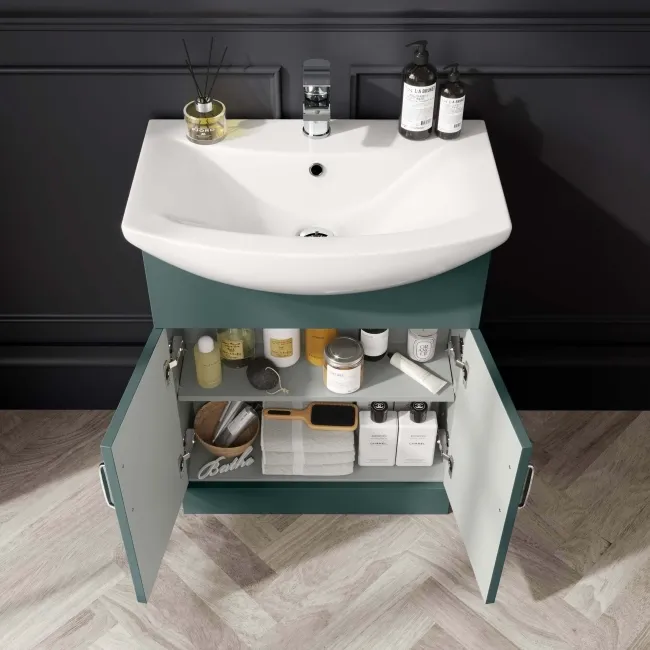Capri Mystic Green Vanity with Semi Recessed Basin 650mm - Traditional Handles