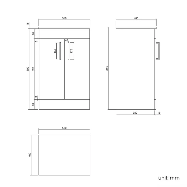 Mersey Gloss White Vanity 500mm Excludes Counter Top Basin - Black Accents