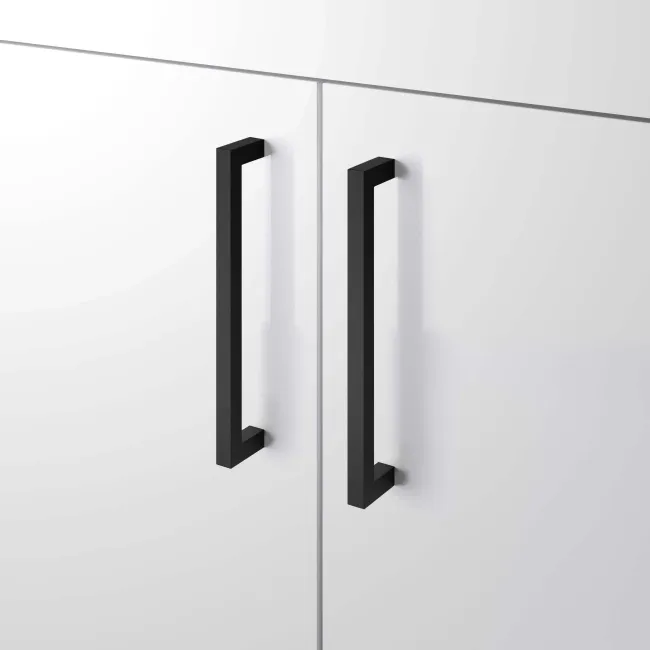 Mersey Gloss White Vanity with Troy Basin 600mm - Black Accents