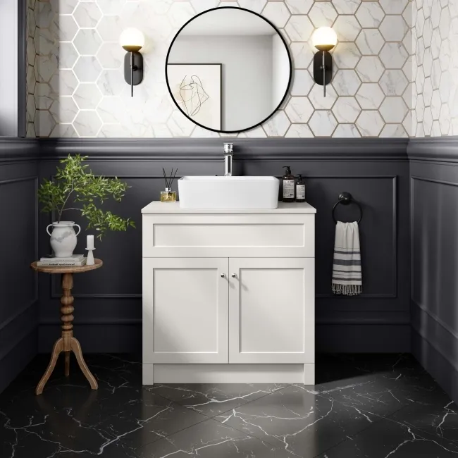 Milos Cotton White Vanity with Troy Basin 800mm - Chrome Handles