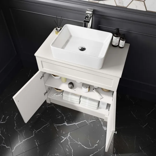 Milos Cotton White Vanity with Troy Basin 800mm - Chrome Handles