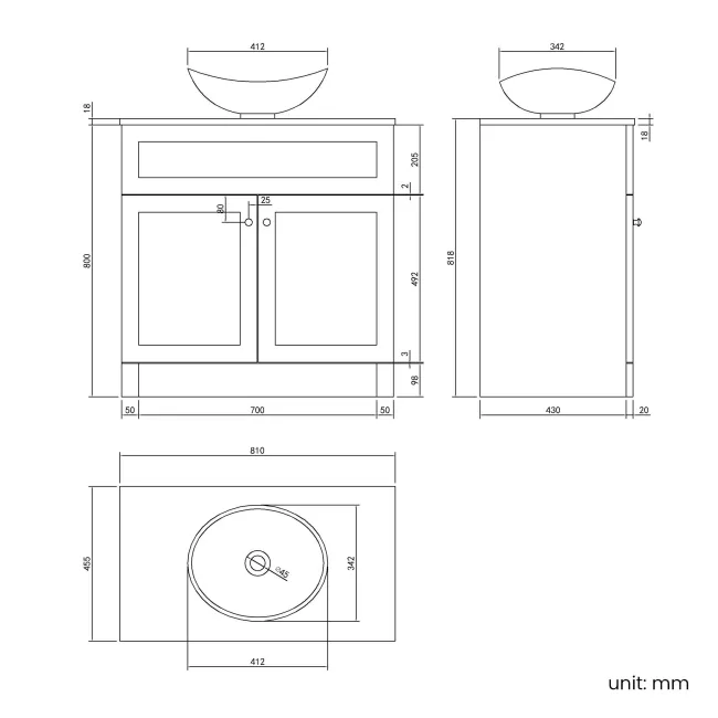 Milos Fog Grey Vanity with Oval Basin 800mm - Brushed Handles