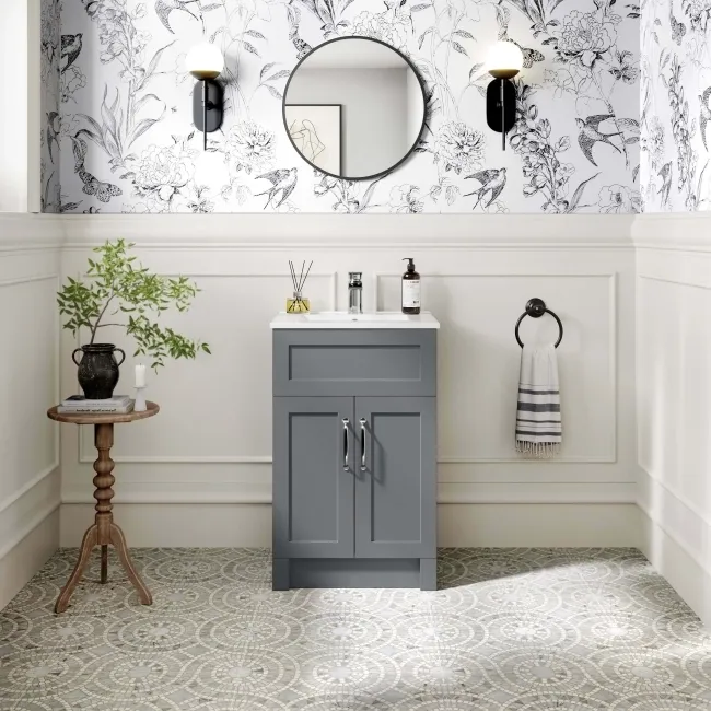 Milos Fog Grey Basin Vanity 500mm - Traditional Handles
