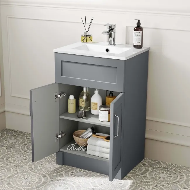 Milos Fog Grey Basin Vanity 500mm - Traditional Handles