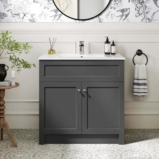 Milos Slate Grey Basin Vanity 800mm - Brushed Handles