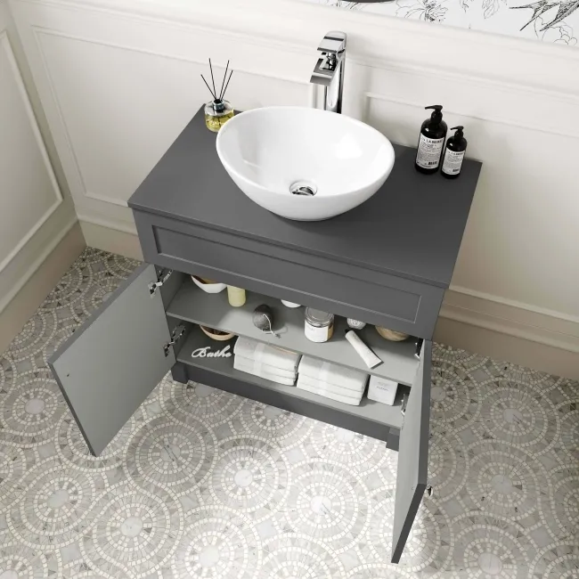 Milos Slate Grey Vanity with Oval Basin 800mm - Brushed Handles