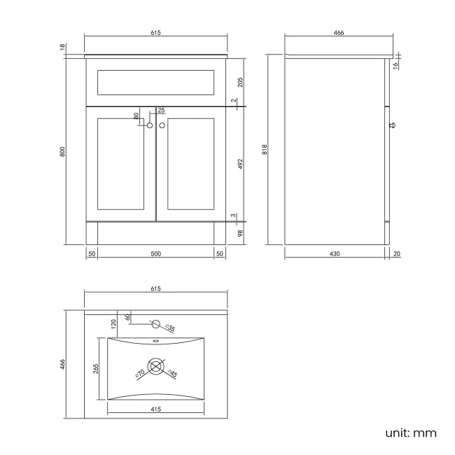 Milos Slate Grey Basin Vanity 600mm - Chrome Handles
