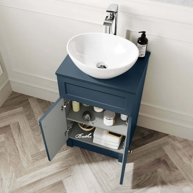 Milos Navy Blue Vanity with Oval Basin 500mm - Brushed Handles