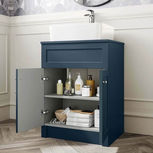 Milos Navy Blue Vanity with Troy Basin 600mm - Chrome Handles